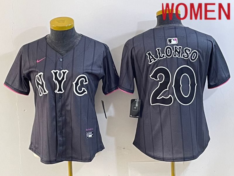 Women New York Mets #20 Alonso Black City Edition 2024 Nike MLB Jersey style 1->->Women Jersey